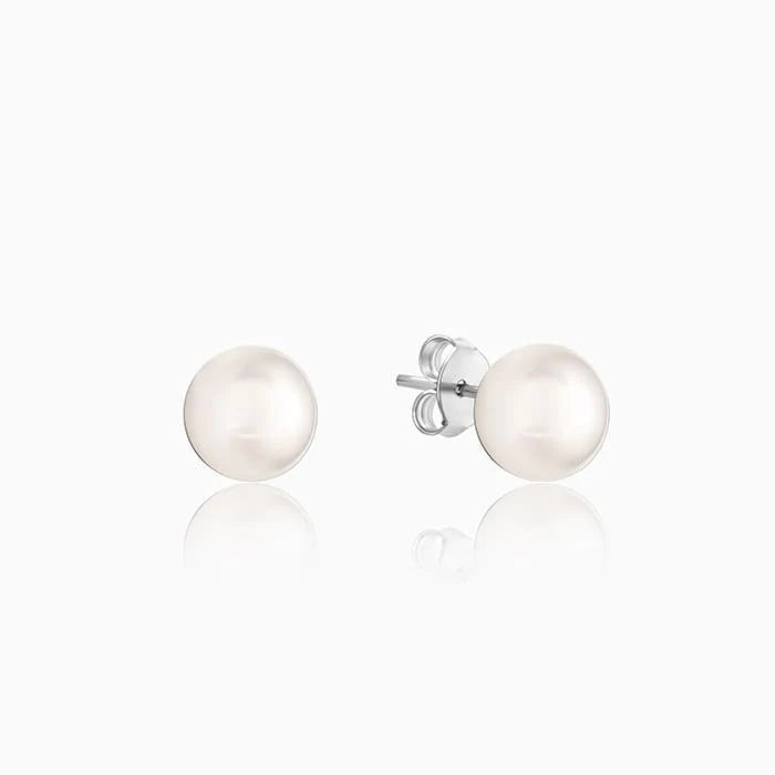 Silver White Pearl Earrings